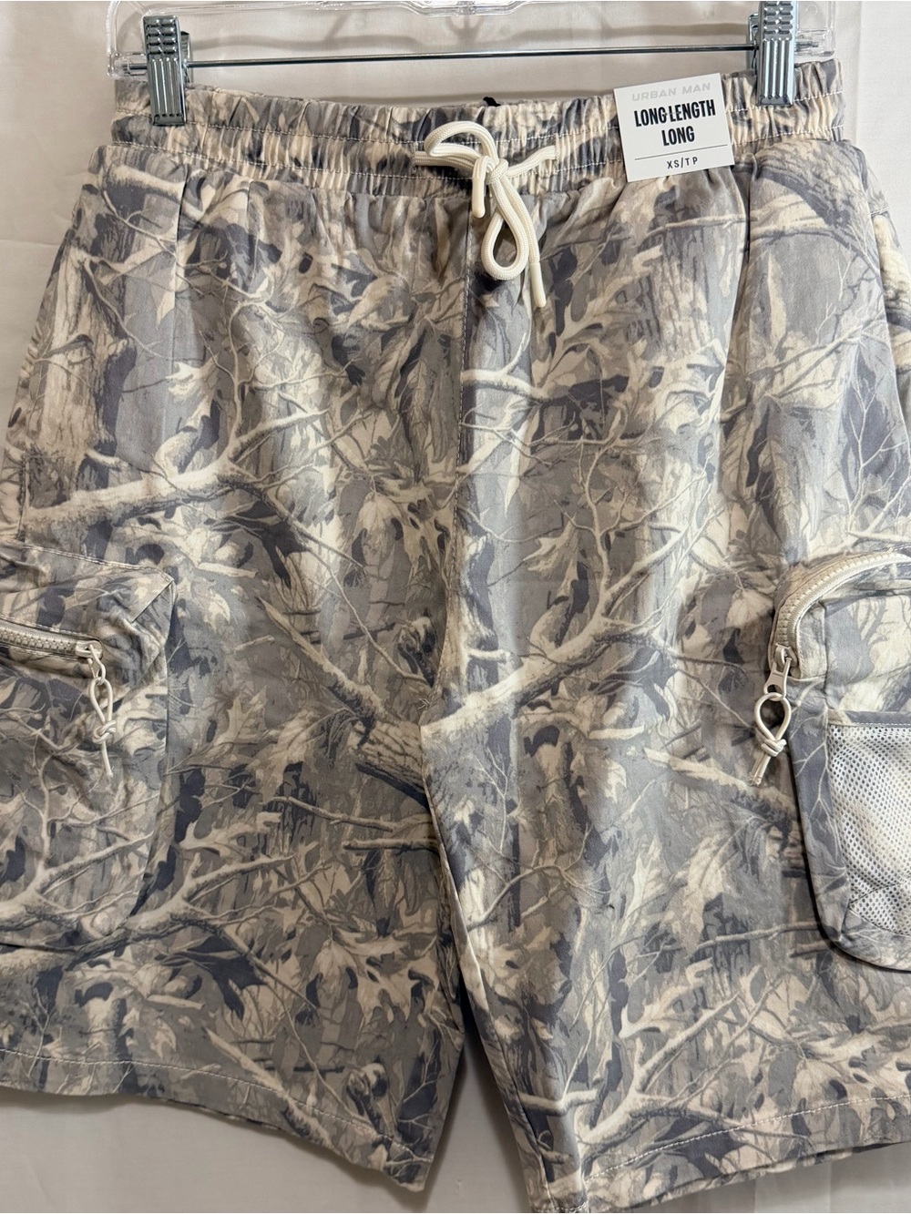 Urban Man Long Length Elastic Waist with Drawstring Camo Cargo Shorts